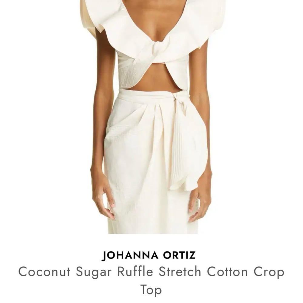 Johanna Ortiz Chic Monochromatic Cream Ruffle Coconut Sugar Crop Top size 8 $450 - Picture 6 of 15